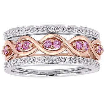 Stella Grace 14k Two Tone Gold Pink Sapphire & 1/4 Carat T.W. Diamond Ring Set