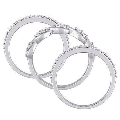 Stella Grace 14k White Gold White Sapphire & 1/4 Carat T.W. Diamond Ring Set