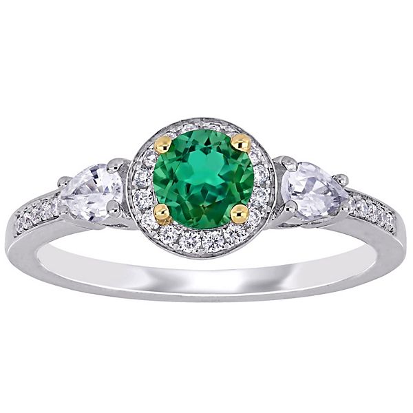 Stella Grace 14k Two Tone Gold Emerald, White Sapphire & 1/8 Carat T.W ...