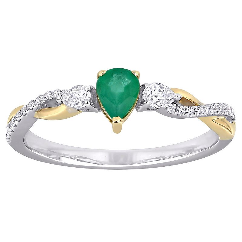 Stella Grace 14k Two Tone Gold Emerald & 1/5 Carat T.W. Diamond Infinity Ri