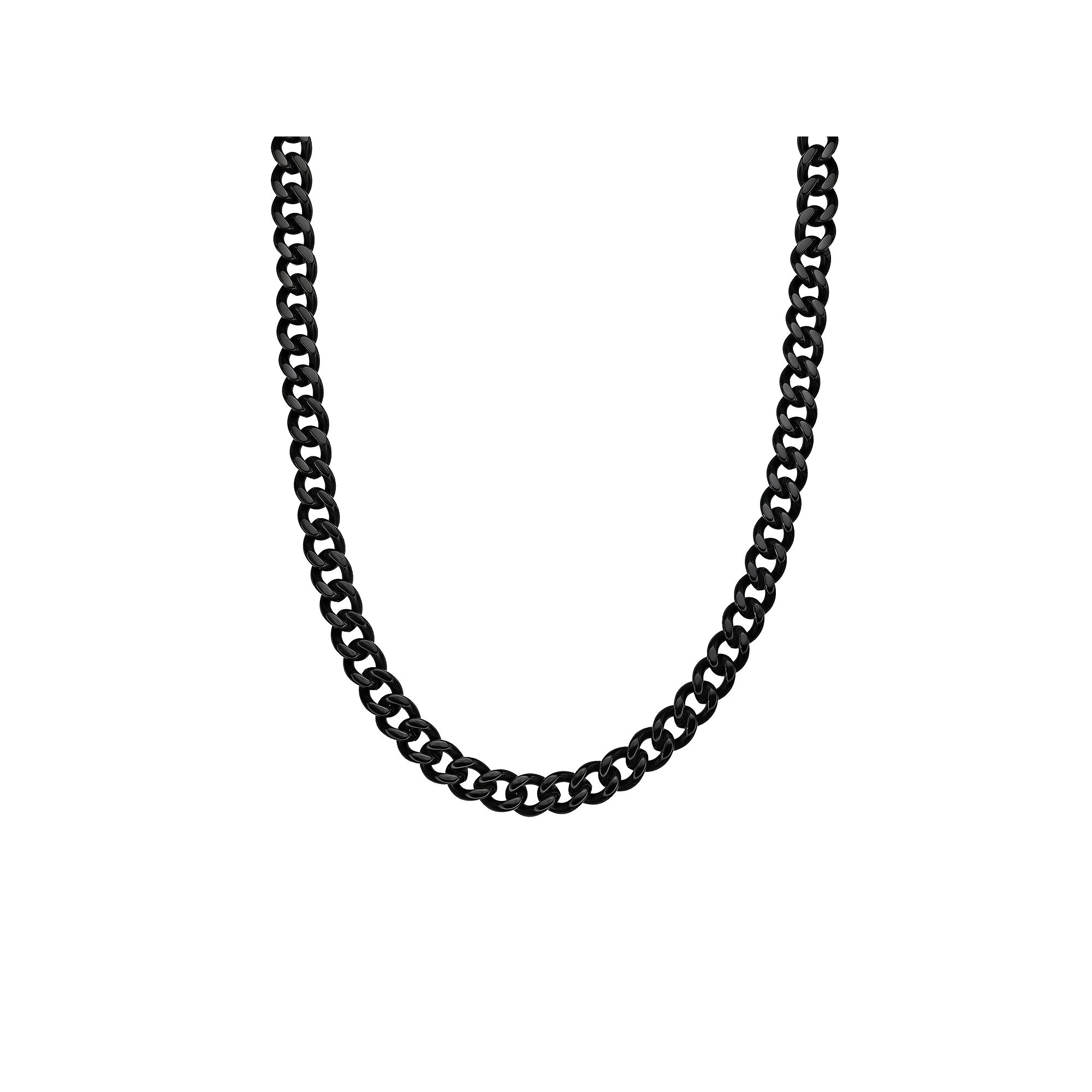 Mens LYNX Stainless Steel 11 mm Curb Chain Necklace, Size: 22, Black To