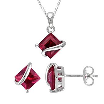 Stella Grace Sterling Silver Lab-Created Ruby Stud Earrings & Pendant Necklace Set