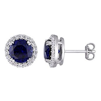 Stella Grace Sterling Silver Lab-Created Blue & White Sapphire Halo Stud Earrings
