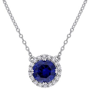 Stella Grace Sterling Silver Lab-Created Blue & White Sapphire Halo Necklace