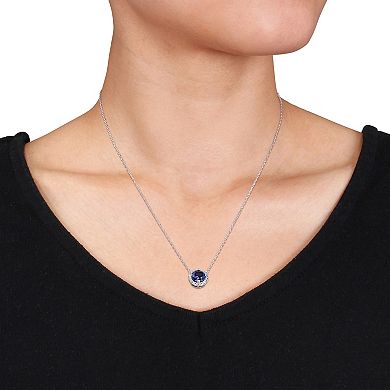 Stella Grace Sterling Silver Lab-Created Blue & White Sapphire Halo Necklace