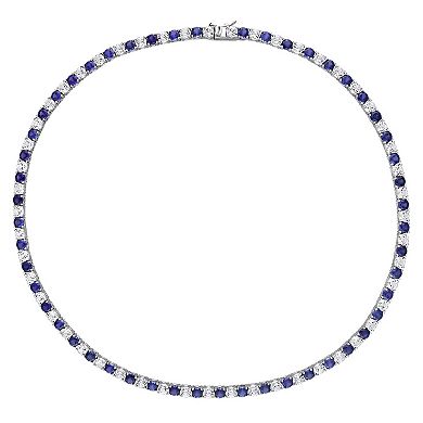 Stella Grace Sterling Silver Lab-Created Blue & White Sapphire Tennis Necklace