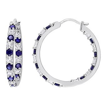 Stella Grace Sterling Silver Lab-Created Blue & White Sapphire Inside-Outside Hoop Earrings