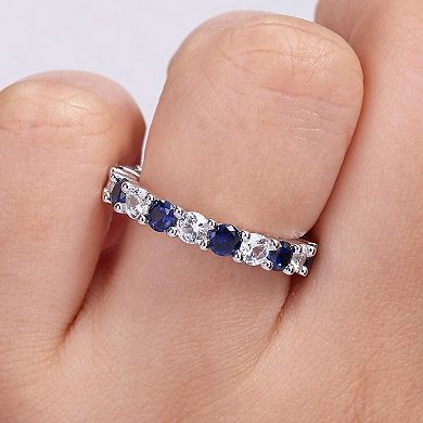 Stella Grace Sterling Silver Lab-Created Blue & White Sapphire Eternity Ring