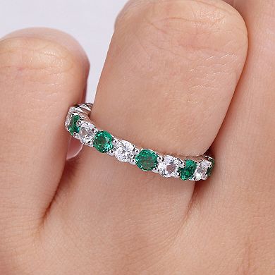 Stella Grace Sterling Silver Lab-Created Emerald & Lab-Created White Sapphire Eternity Ring