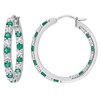 Stella Grace Sterling Silver Lab-Created Emerald & Lab-Created White Sapphire Inside-Outside Hoop Earrings