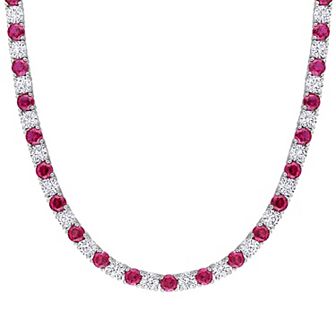 Stella Grace Sterling Silver Lab-Created Ruby & Lab-Created White Sapphire Tennis Necklace