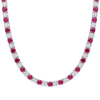 Stella Grace Sterling Silver Lab-Created Ruby & Lab-Created White Sapphire Tennis Necklace