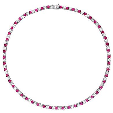 Stella Grace Sterling Silver Lab-Created Ruby & Lab-Created White Sapphire Tennis Necklace