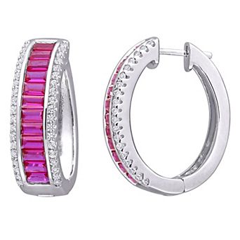 Stella Grace Sterling Silver Lab-Created Ruby & Lab-Created White Sapphire Hoop Earrings
