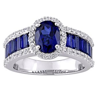 Stella Grace Sterling Silver Lab-Created Blue & White Sapphire Vintage Halo Ring