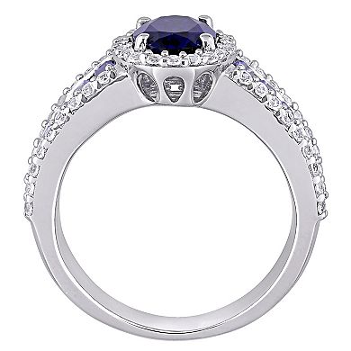 Stella Grace Sterling Silver Lab-Created Blue & White Sapphire Vintage Halo Ring