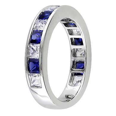 Stella Grace Sterling Silver Lab-Created Blue & White Sapphire Anniversary Band