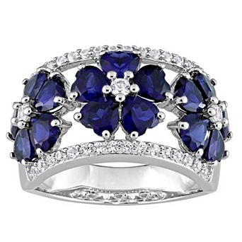Stella Grace Sterling Silver Lab-Created Blue & White Sapphire Floral Ring