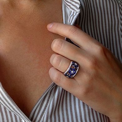 Stella Grace Sterling Silver Lab-Created Blue & White Sapphire Floral Ring