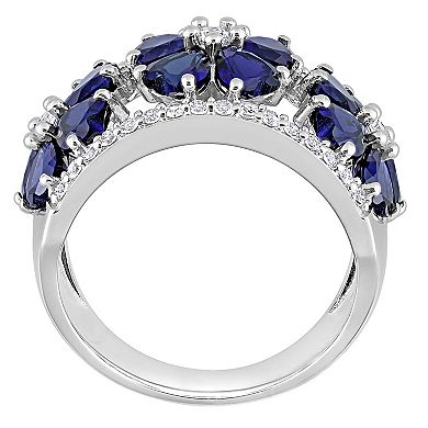 Stella Grace Sterling Silver Lab-Created Blue & White Sapphire Floral Ring