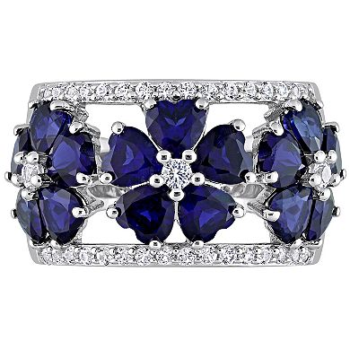 Stella Grace Sterling Silver Lab-Created Blue & White Sapphire Floral Ring