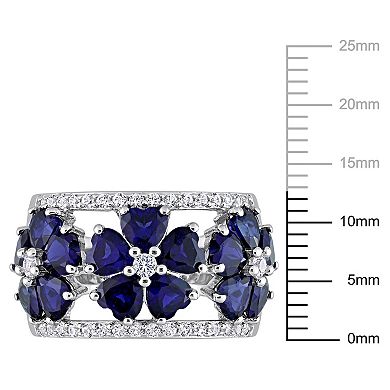 Stella Grace Sterling Silver Lab-Created Blue & White Sapphire Floral Ring