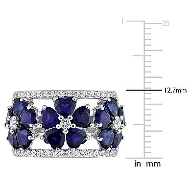 Stella Grace Sterling Silver Lab-Created Blue & White Sapphire Floral Ring