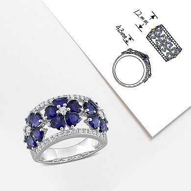 Stella Grace Sterling Silver Lab-Created Blue & White Sapphire Floral Ring