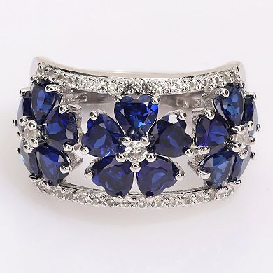 Stella Grace Sterling Silver Lab-Created Blue & White Sapphire Floral Ring