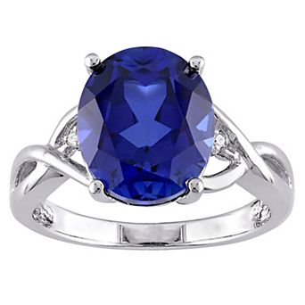 Stella Grace Sterling Silver Lab-Created Sapphire & Diamond Accent Cocktail Ring