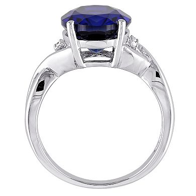 Stella Grace Sterling Silver Lab-Created Sapphire & Diamond Accent Cocktail Ring