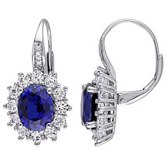 Stella Grace Sterling Silver Lab-Created Blue Sapphire, Lab-Created White Sapphire & Diamond Accent Leverback Earrings