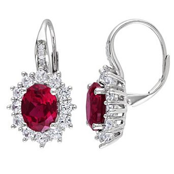 Stella Grace Sterling Silver Lab-Created Ruby, Lab-Created White Sapphire & Diamond Accent Leverback Earrings