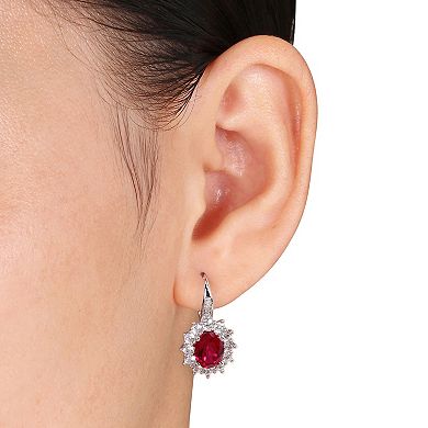 Stella Grace Sterling Silver Lab-Created Ruby, Lab-Created White Sapphire & Diamond Accent Leverback Earrings