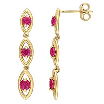 Stella Grace Gold Tone Sterling Silver Lab-Created Ruby Scalloped Drop Earrings