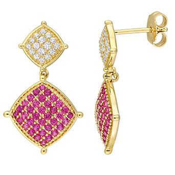 Stella Grace Gold Tone Sterling Silver Lab-Created Ruby & Lab-Created White Sapphire Lozenge Drop Earrings