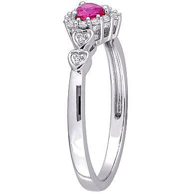Stella Grace Sterling Silver Lab-Created Ruby, Lab-Created White Sapphire & Diamond Accent Halo Heart Ring