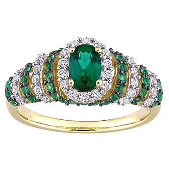 Stella Grace Gold Tone Sterling Silver Lab-Created Emerald & Lab-Created White Sapphire Oval Vintage Ring