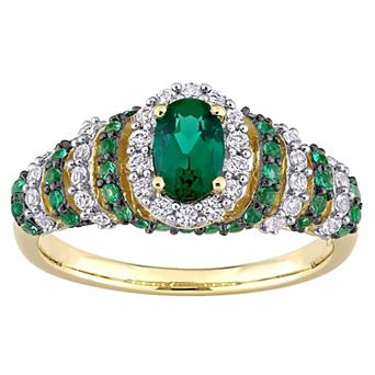 Stella Grace Gold Tone Sterling Silver Lab-Created Emerald & Lab-Created White Sapphire Oval Vintage Ring