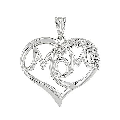 Sterling Silver Diamond Accent "Mom" Heart Pendant Necklace