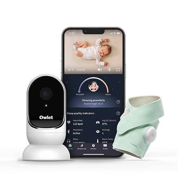 Owlet Dream Duo Smart Baby Monitor - HD Video Baby Monitor with Camera and Dream Sock - Heart Rate and AVG O2 Sleep Quality Indicator - Mint