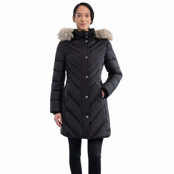 Women's London Fog FauxFur Hood Puffer Walker Coat