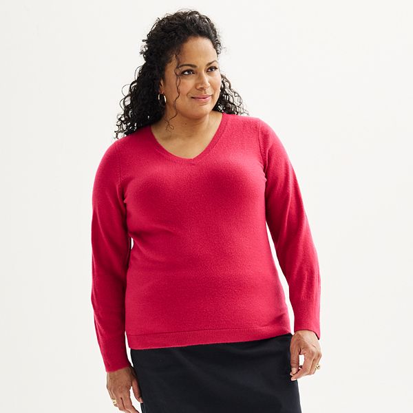 Plus Size Croft & Barrow® Extra Soft V-Neck Sweater - Berry (0X)