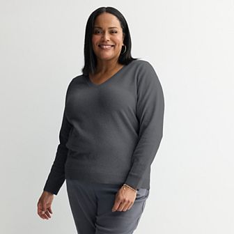 Plus Size Croft & Barrow® Extra Soft V-Neck Sweater