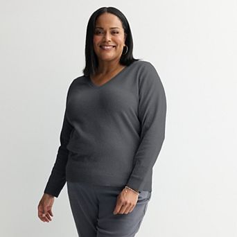 Plus Size Croft & Barrow® Extra Soft V-Neck Sweater