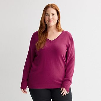 Plus Size Croft & Barrow® Extra Soft V-Neck Sweater
