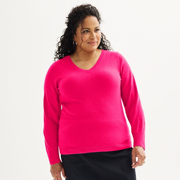 Plus Size Croft & Barrow® Extra Soft V-Neck Sweater - Sangria Pink (3X)