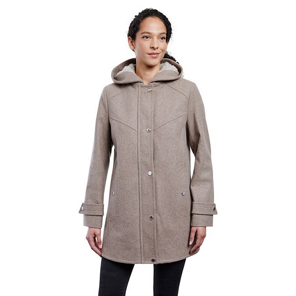 Petite London Fog Sherpa-Hood Wool Blend Coat