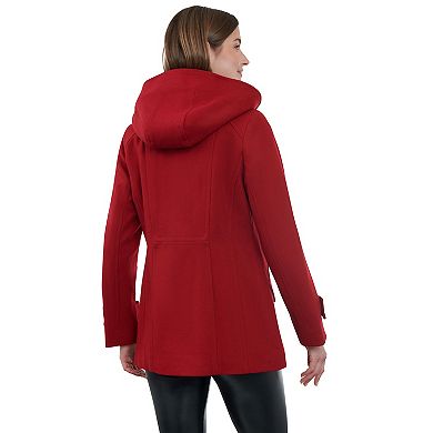 Women's London Fog Faux-Sherpa Hood Wool-Blend Coat