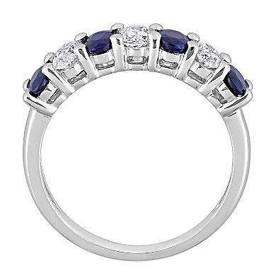 Stella Grace 14k White Gold Sapphire & 1/2 CT T.W. Diamond Semi-Eternity Ring